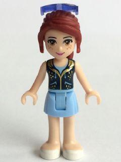 LEGO Minifigure-Mia, Bright Light Blue Skirt, Dark Blue Vest Top, Sunglasses-Friends-FRND126-Creative Brick Builders